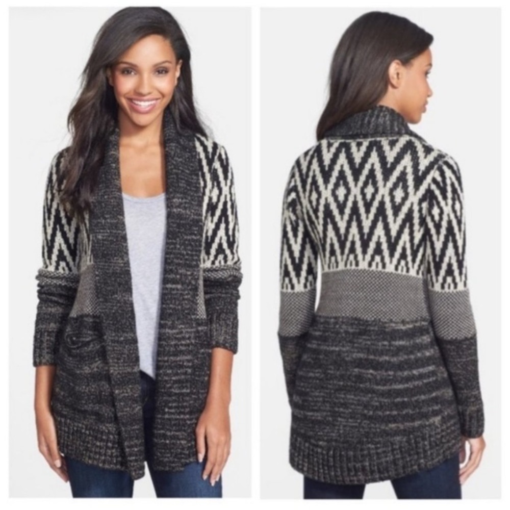 Lucky Brand Black and White Geometric Cardigan Sweater Size:XS